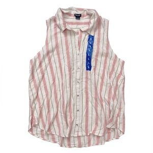Splendid Linen Blend Pink Striped Sleeveless Soft Button Up Collared Shirt